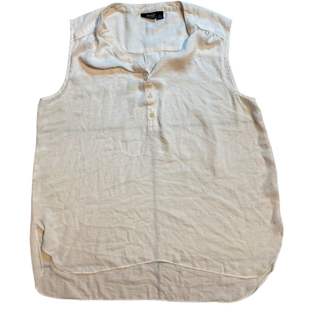 ana A New Approach Womens XL Sleeveless Henley Blouse Off White Cream Top